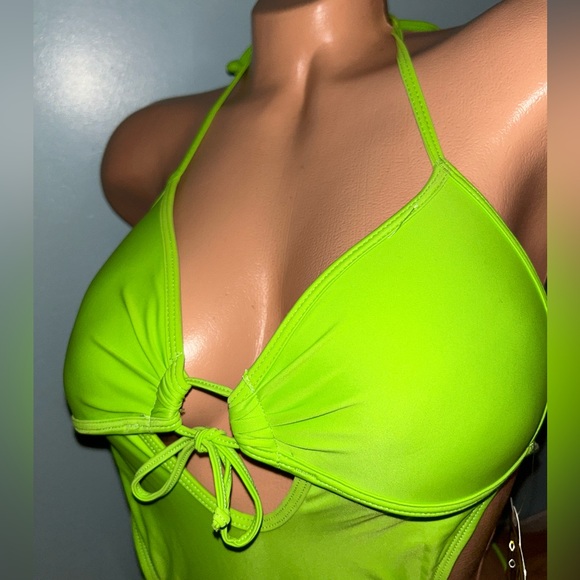 Neon green Body glove monokini 80’s style vintage sexy bikini swimsuit y2k heart - Picture 5 of 10